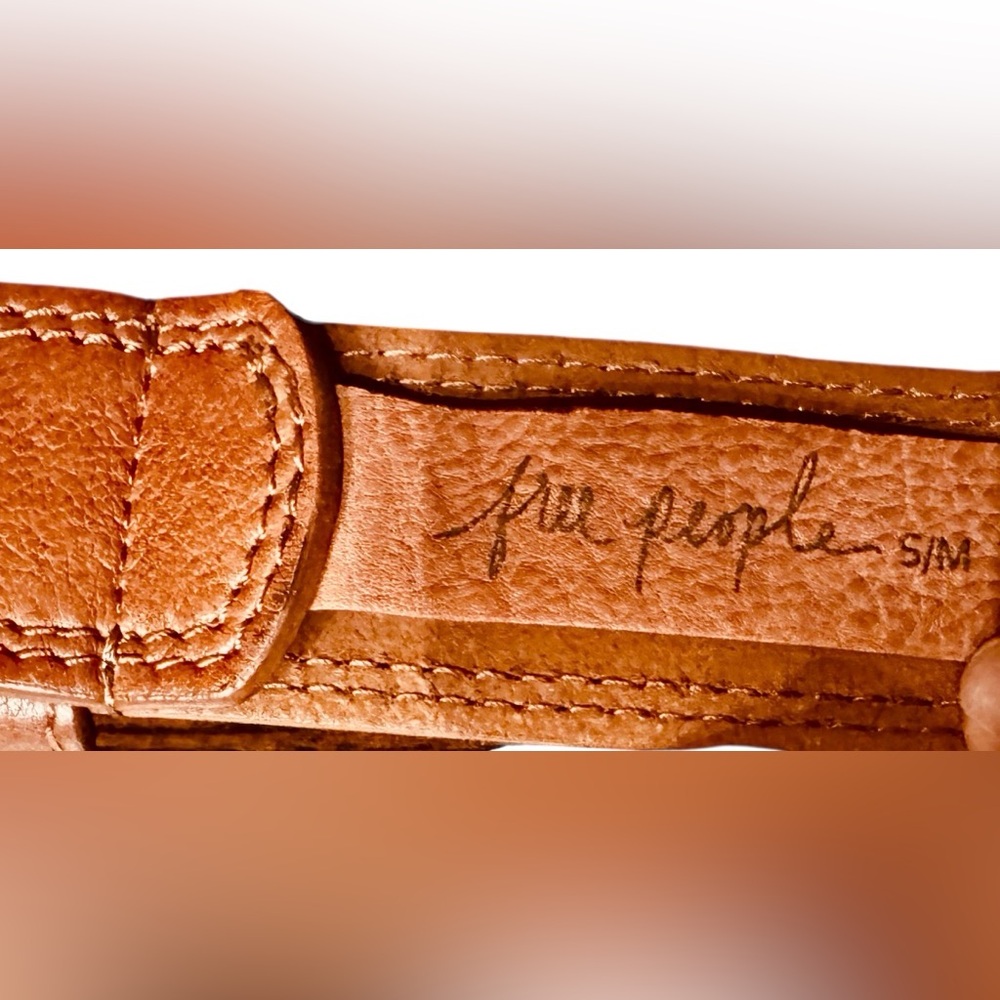 Free People size S/M leather belt cognac brass hardware Boho festival preppy - Picture 4 of 6